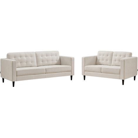 Divano 3 posti e 2 posti in tessuto beige - DIBALU