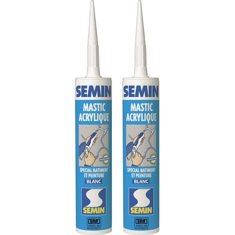Lot de 2 mastics acrylique blanc pour combler des fissures ou pour réaliser des liaisons entre différents éléments de maçonnerie Semin - intérieur/extérieur - cartouche de 310 ml (1/5)