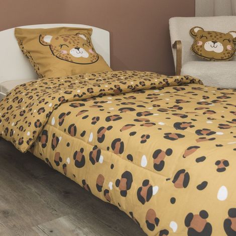 Couette imprimée 140x200cm + 1 taie d'oreiller 63x63cm coton motif Léopard - KUMBA