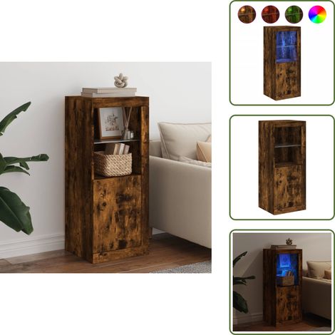 Buffet avec lumières LED chêne fumé 41x37x100 cm - Buffet Design Moderne - Meuble Rangement - Luminaire Led Rgb - Étagère Murale - Décoration Intérieur (1/5)