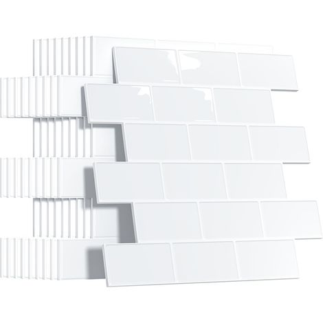 Plus épais Credence Adhesive pour Cuisine, Faux Carrelage Adhesif Mural Salle de Bain, Crédence Adhesive Metro 3D (10 Pièces, Blanc Pur) (1/5)