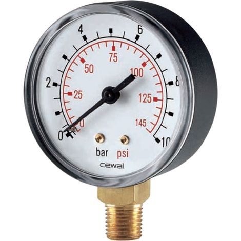 Manometro a molla bourdon con attacco radiale da 1/4" scala 0-10 Bar / 0-145 PSI    62 mm (1/2)