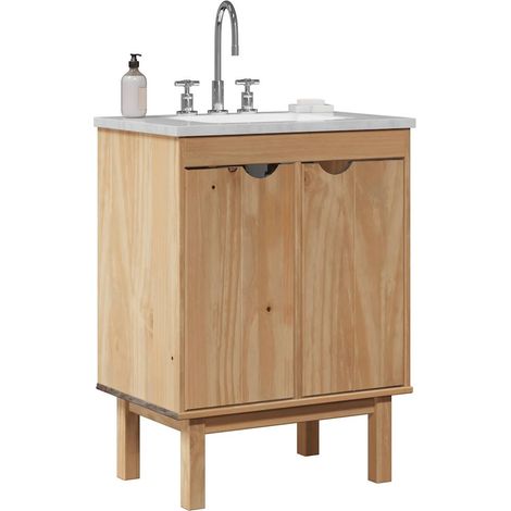 Meuble de lavabo de salle de bain,Meuble de rangement OTTA 59x40x80 cm bois massif CFW68857 (1/4)