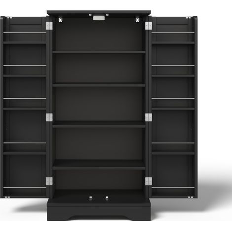 Hoher Küchenschrank 120,5 x 60 x 40 cm aus schwarzem MDF mit LED-Sensorlicht (1/5)