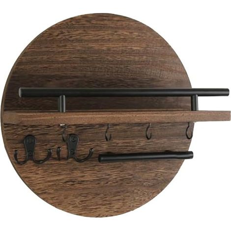 Runder Schlüsselaufbewahrungshaken aus Holz zur Wandmontage mit Haken für Wanddekorregal, Haustür, Wohnzimmerdekorhaken, 12 cm