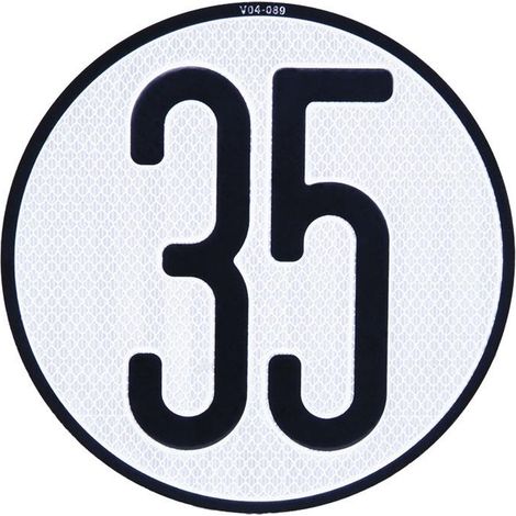 COFAN placa de velocidad homologada 35 , Placa V-4 de Velocidad máxima permitida 35 km/h.para vehículos especiales. 200mmø