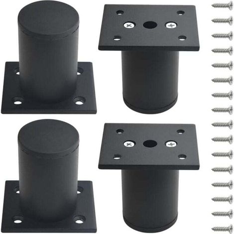 Lot de 4 Pieds d'armoire Pieds de Meuble en métal Cuisine Pieds réglables Rond Noir Canapé Table Table Support Pieds 60 mm (1/5)