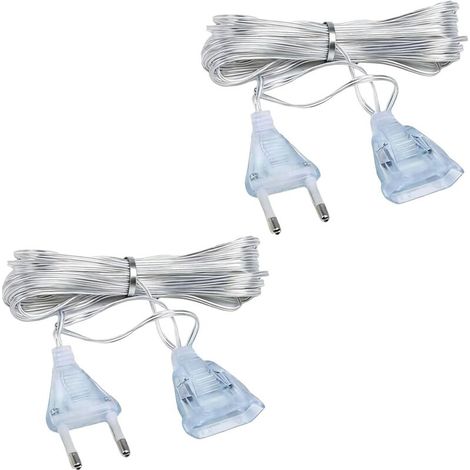 Lot de 2 Rallonges Électriques Transparentes, Câble Plat 5M avec Prise Européenne pour Éclairage LED, Lumières de Noël et Décorations, Câble d'Extension pour Intérieur et Extérieur (Sèche), 220V (1/5)