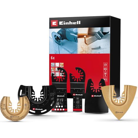 Originale Einhell set multiutensile 6 pz. (lama da taglio BIM a tuffo, semitonda HCS, a tuffo CrV, semitonda HM, raspa delta, raschietto) (1/5)
