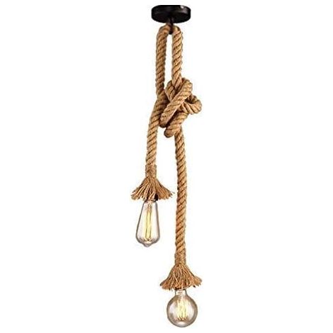 Lustre en ficelle à double tête E272 douille style vintage lustre industriel créatif DIY lampe réglable pour salon café restaurant hall (jaune, 2m à double tête) (1/5)