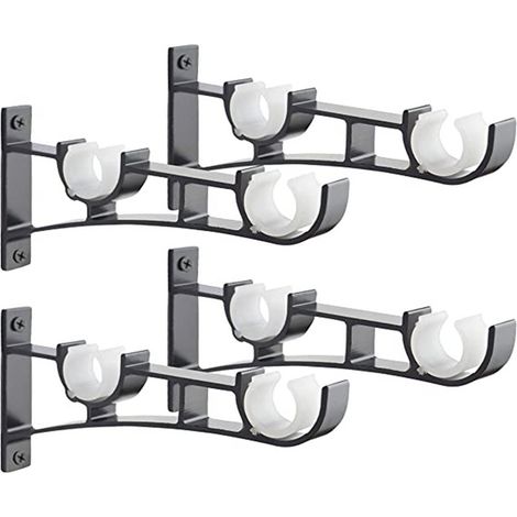 Ensemble de quatre tringles à rideaux robustes en métal, noires, avec support double pour tringle.