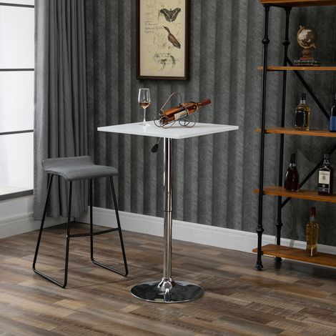 Table de bar réglable en hauteur, pivotante à 360°, pieds anti-rayures, base métallique stable, blanche (1/4)