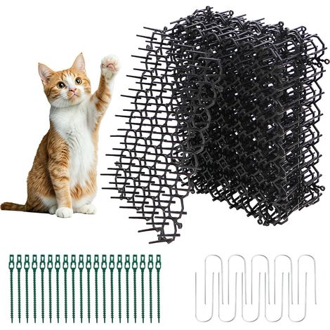 Lot de 20 tapis répulsifs pour chats 20 x 15 cm Grille d'épines contre les chats avec 10 piquets en U et 20 serre-câbles Protection contre les chats pour jardin, parterre, jardinière (1/5)