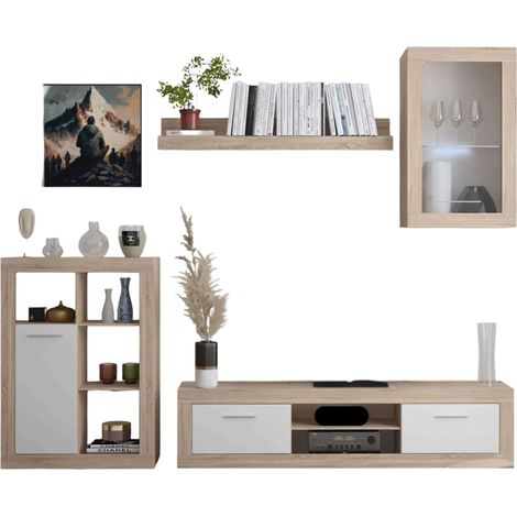 Mueble de Salón Fera Estilo Moderno en Roble Sonoma y Blanco con 2 Puertas 1 Estante y Medidas 270 cm (1/5)