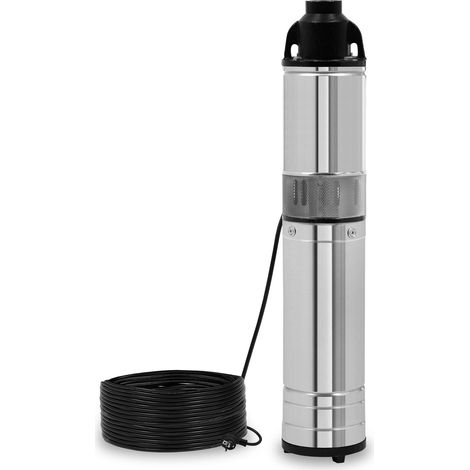 EBERTH 4" Tiefbrunnenpumpe Brunnenpumpe aus rostfreiem Edelstahl, Elektrisch 750W, Durchmesser 4 Zoll (10cm), Anschlussgewinde 1 1/4 Zoll, Stromkabel 15m, Arbeitstiefe max. 15m, mit Schmutzsieb (1/5)