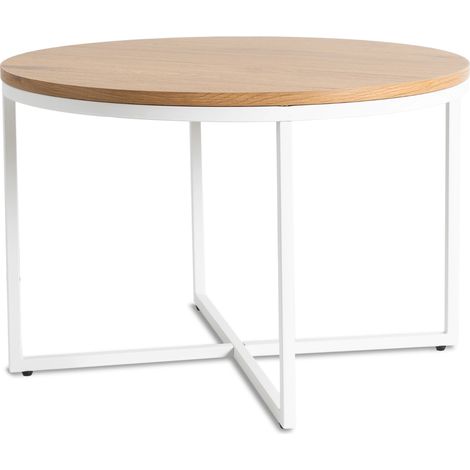 Mesa de centro con forma de mancuerna de 70 cm, roble dorado/blanco, estilo escandinavo (1/5)
