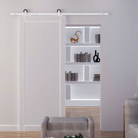 Kit per Porta Scorrevole con Binario 183cm, Rotelle e Minuteria Inclusa, Bianco