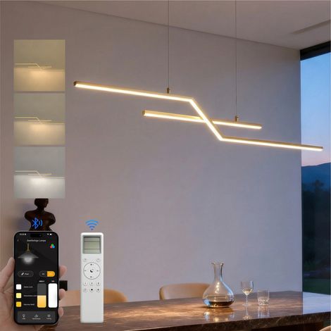 doporro Suspension Luminaire Plafonnier Lustre Chambre Salon Trois Températures de couleur Hauteur Réglable Éclairage Intérieur LED Doré 102×150CM 24W Luvina10 (1/5)