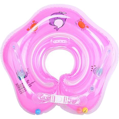 Bouée de cou pour enfants avec double embout d'air, double coussin d'air en PVC, étanche, rose. (1/5)