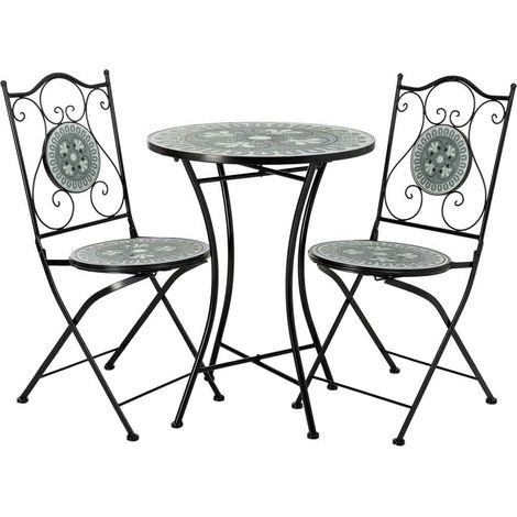 Conjunto de mesa y 2 sillas de metal multicolor 60x60x75h cm, 38x46x90h cm (1/5)