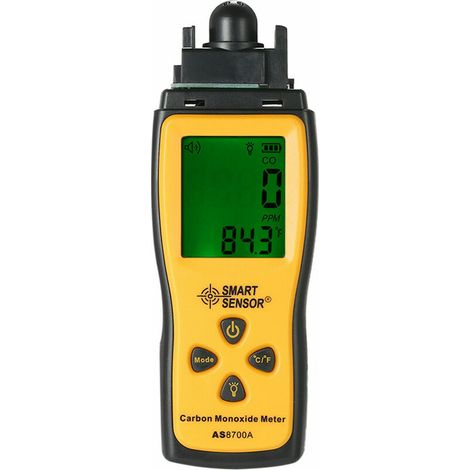 SMART SENSOR Tragbares Kohlenmonoxidmessgerät mit hochpräzisem CO-Gastester, Monitor, Detektor, LCD-Display, Ton- und Lichtalarm 0–1000 ppm