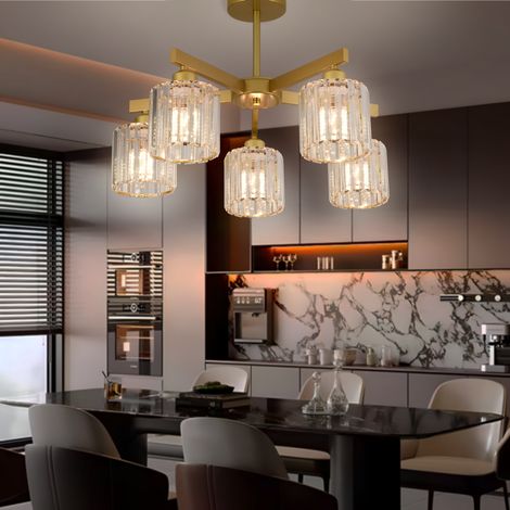 Lustre Classique Moderne avec Cristal 5XE27 Dore Metal et Cristal (1/5)