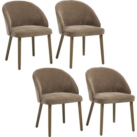 Wahson Set di 4 da Pranzo in Tessuto, Moderne Poltroncine da Cucina con Gambe in Legno Massiccio Sedie Imbottite per Sala da Pranzo/Soggiorno, Marrone
