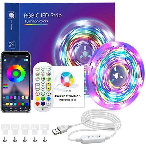 Bluetooth-kompatibler LED-Streifen mit Ton- und Musiksteuerung, RGB 5V USB, Hintergrundbeleuchtung – 5 Meter