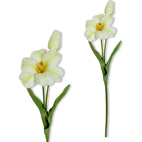 Ramita - Tulipán de espuma blanco y verde 53 cm (1/5)