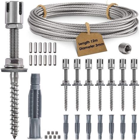 Support pour Plantes Grimpantes, 12m Corde en Acier Inoxydable à Suspendre Kit avec 3mm Cable INOX et 8 Tendeurs, pour Jardin/Mur Béton/Clôture Câble/Bois Massif (12m) (1/5)