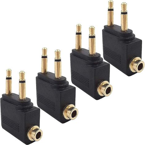 Lot de 4 adaptateurs pour casque audio d'avion, adaptateurs de vol pour casque audio, prise jack 3,5 mm plaquée. (1/5)