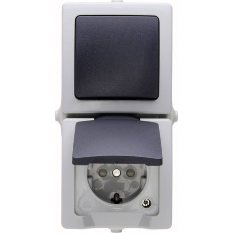Interrupteur, Interrupteur va-et-vient, Prise 2P+T avec clapet Kopp 138556008 Nautic gris (1/4)