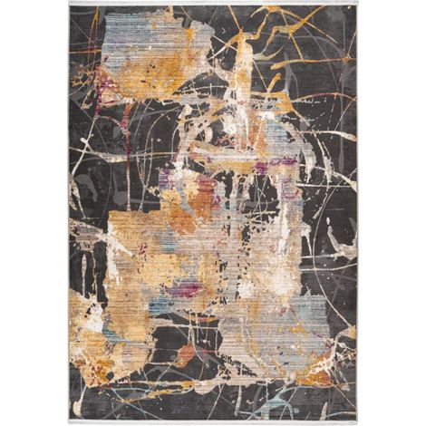Tapis salon et chambre 80x150 beige et gris rectangle tissé motif abstrait ARTI 3