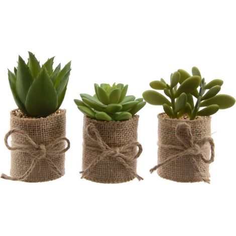 VASO DI JUTA CON PIANTA GRASSA H12CM DECORATIVA