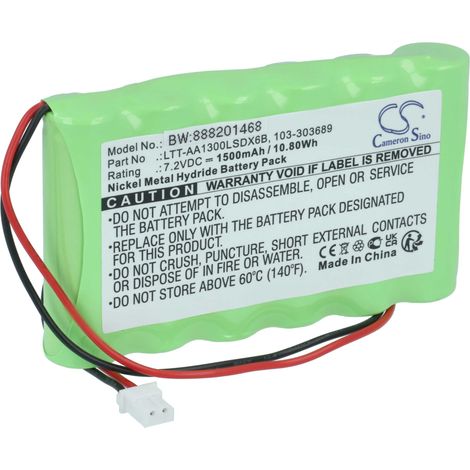 vhbw Batería reemplaza Visonic BAT301179, 103-303689, 103-300691, 103-301179, BATPM30 para sistema de alarma (1500 mAh, 7,2 V, NiMH)