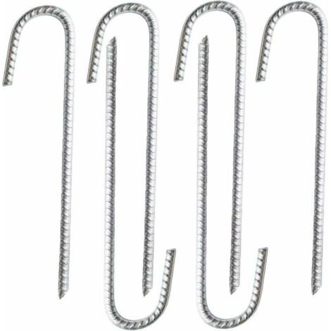 Lot de 6 piquets d’ancrage en acier galvanisé robuste pour barres d’armature en J - Pour chapiteaux, tonnelles, châteaux, tentes, trampolines, rebondissements, camping, filets de football (1/4)