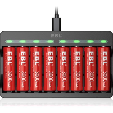 8PCS Piles Rechargeables AA 1,5V Puissants, avec Chargeur de Piles 1,5V Tension Constante, 1200 Cycles de Charge, Chargeur pour AA/AAA 1,5V Li-ION Piles Rechargeables (1/5)