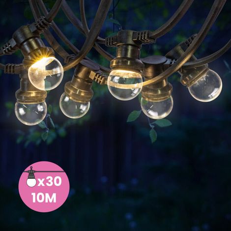 Guirlande Guinguette 10M Transparente IP65 - Guirlande Lumineuse Extérieur 30 Bulbes Dimmables - Guirlande Exterieure Etanche pour Jardin. Maison. Façade