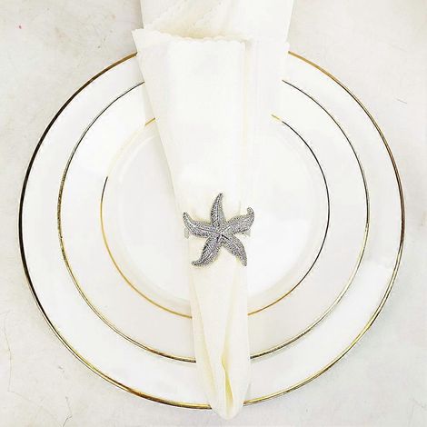 Serviettenringe in Seesternform, 12 Stück, silberfarben, im maritimen Stil, für Sommerhochzeiten, Strandpartys, Tischdekorationen (1/5)