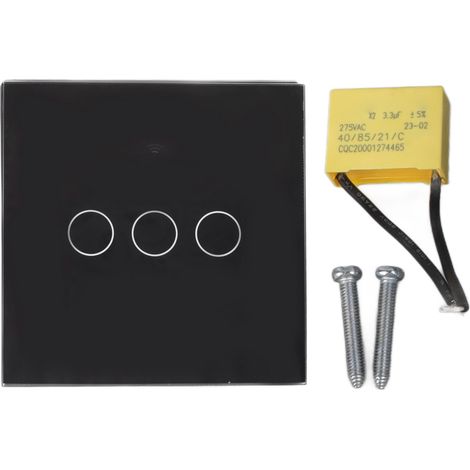 Interrupteur Tactile WIFI 3 Postes 86 Type avec Panneau Verre Trempé, Prise UE 100-240V Noir (1/5)