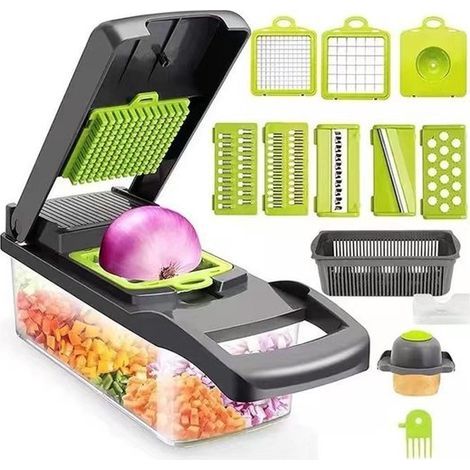 16 teiliger Gemüseschneider Mandoline Schneide /Würfelschneider Zwiebelschneider Gemüsehacker Manueller Gemüseschneider Spiralschneider Reibe zum (1/5)