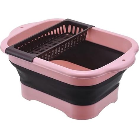 Bac à Laver Pliable - 11,28 L - Bouchon de Vidange Intégré - Pour Cuisine Extérieure, Camping, RV, Lavage Légumes et Vaisselle - Rose (1/5)