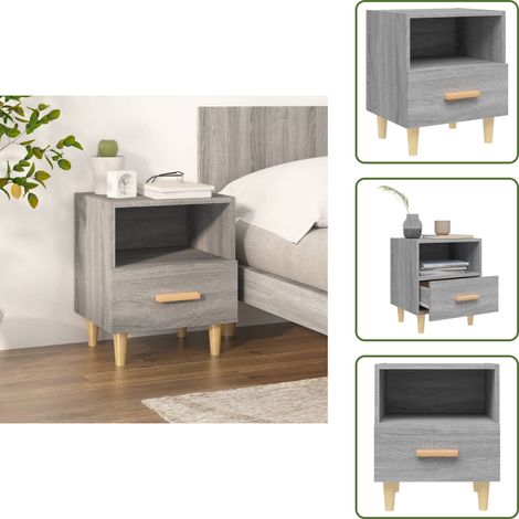 The Living Store Nachttisch Grau Sonoma 40x35x47 cm - Holz Nachttisch (1/5)