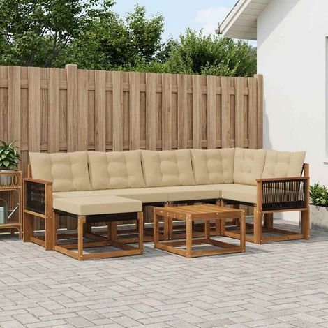 vidaXL Outdoor-Sofagarnitur mit Kissen 7 pcs Natur und Beige (1/5)