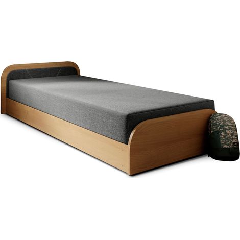 Lit 1 place avec coffre de rangement Parko – Confort et Praticité Coté droit-Marron/Gris chiné-Modéle Coté droit (1/5)