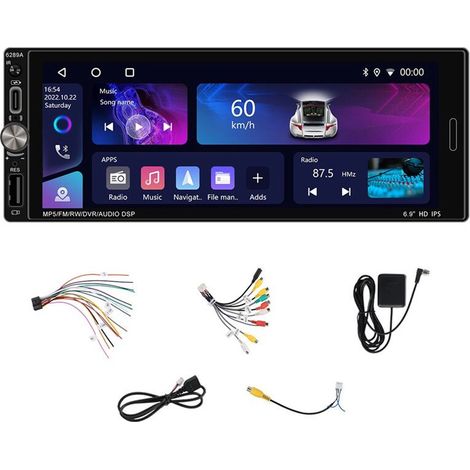 Autoradio 1Din 6,9 Pouces 2 + 32G Lecteur Multimédia Navigation GPS WIFI Carplay Android Auto FM/RDS Lien Miroir Audio de Voiture