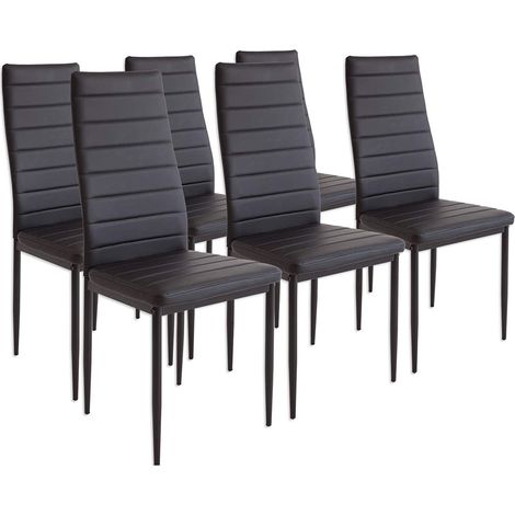 Iztoss – Lot de 6 chaises de salle à manger confortables – Dossier haut en PVC facile à nettoyer – Structure en acier noir – Dimensions 94x42x48cm