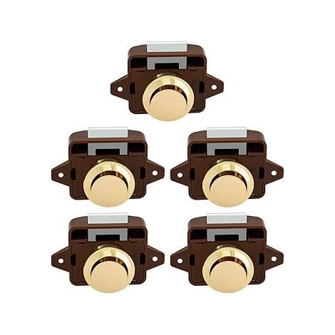 Lot de 5 loquets à bouton-poussoir pour armoire, bateau, camping-car, caravane ou fourgon aménagé. (1/5)