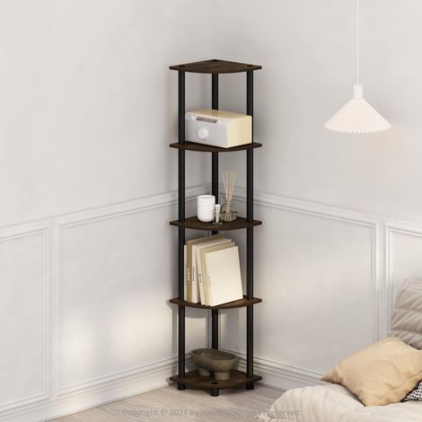 Étagère d’Angle, Étagère d’Angle 5 Niveaux, Unité d’étagère, pour Organisation et Rangement, Salon, Bureau à Domicile, Garage, Chambre, Pin ambré (1/5)