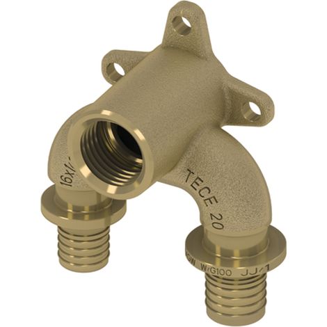 TECE TECEflex Rosone doppio a U ridotto con ottimizzazione della perdita di carico dimensione 20 x Rp 1/2 x 16, bronzo al silicio, 708607